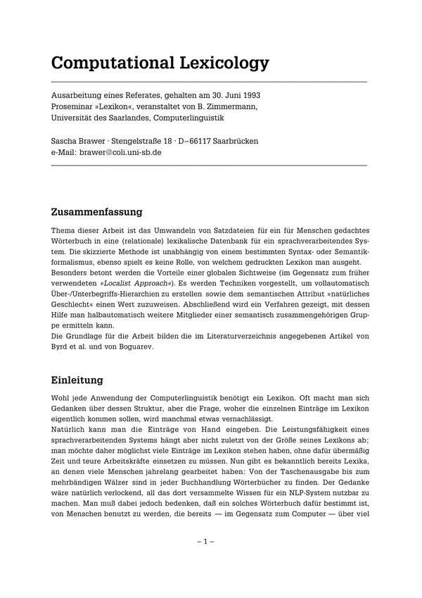 Computational Lexicology