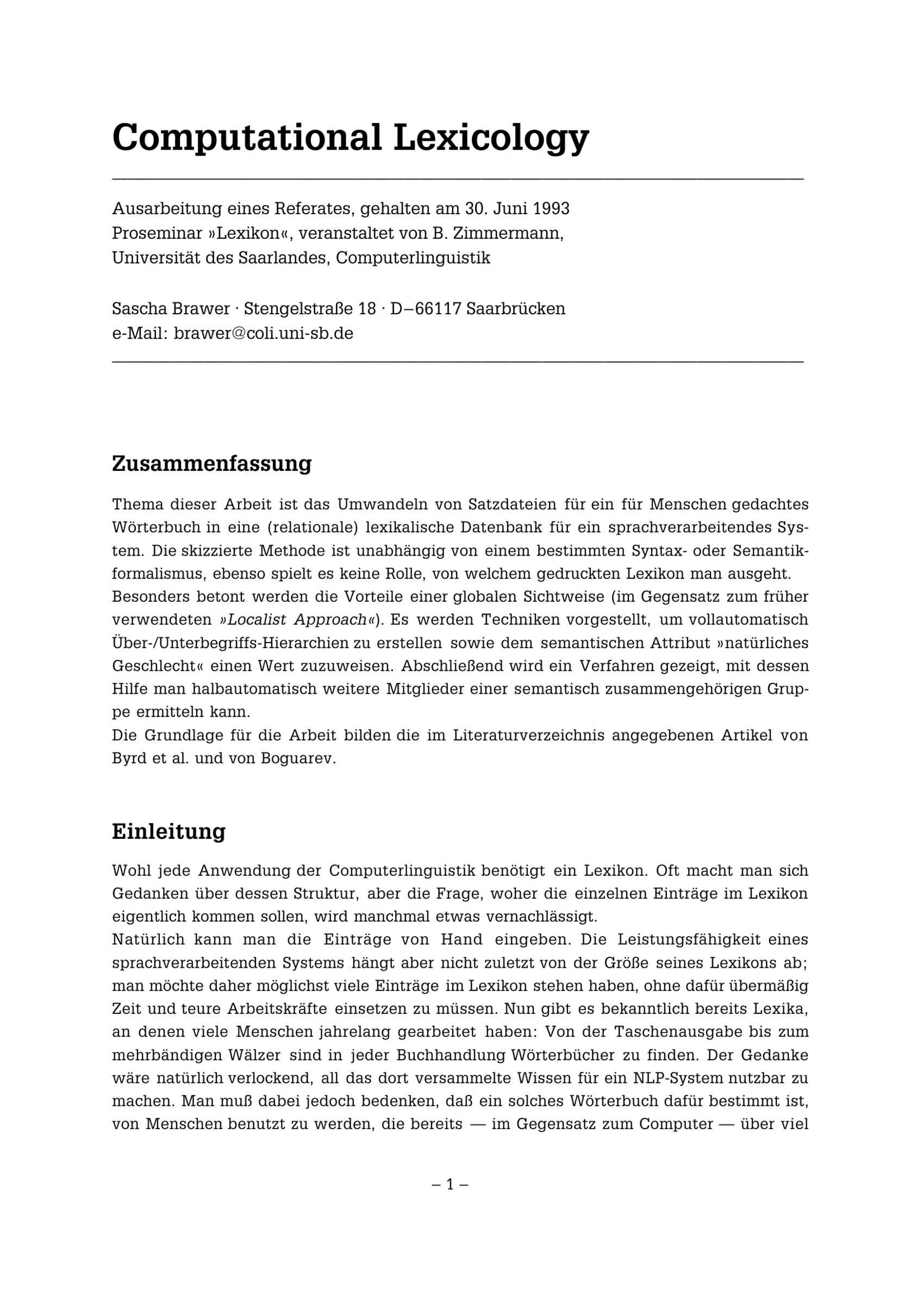 Computational Lexicology
