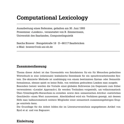 Computational Lexicology
