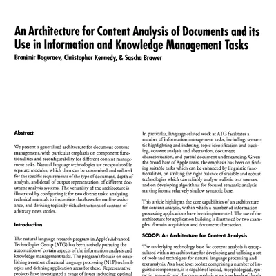 An Architecture for Content Analysis of Documents and its Use in Information and Knowledge Management Tasks