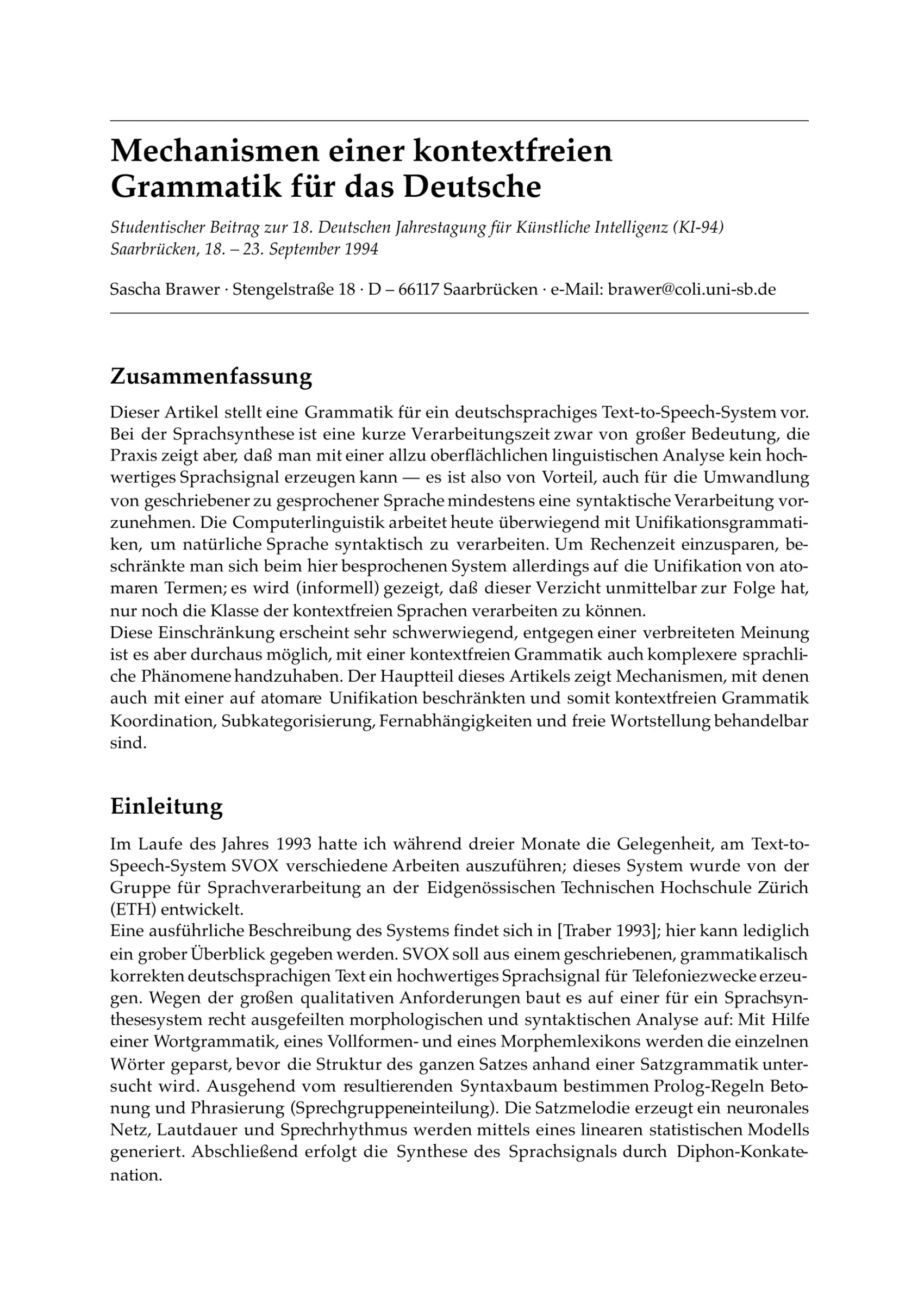 Mechanismen einer kontextfreien Grammatik für das Deutsche