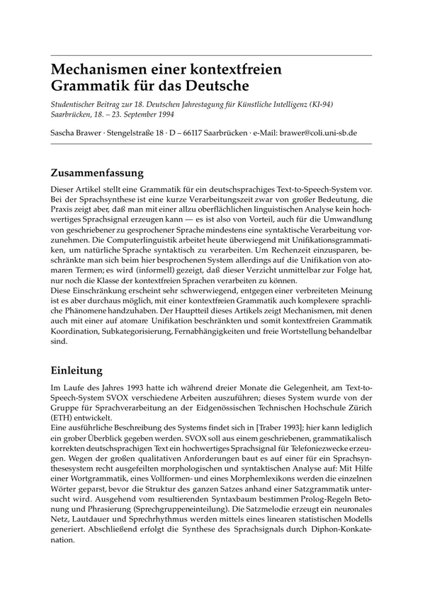 Mechanismen einer kontextfreien Grammatik für das Deutsche