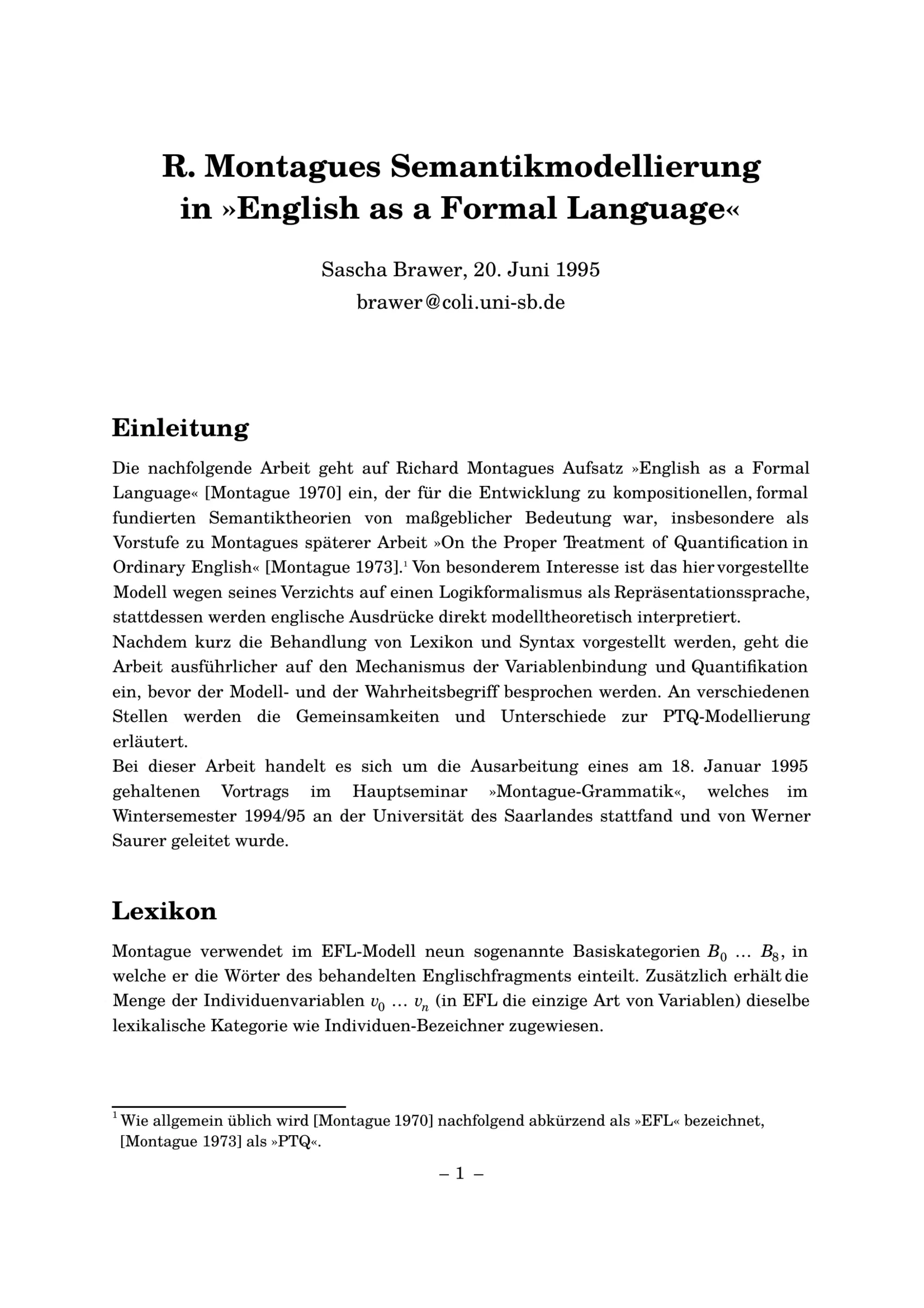 Montague’s Semantic Model in “English as a Formal Language”