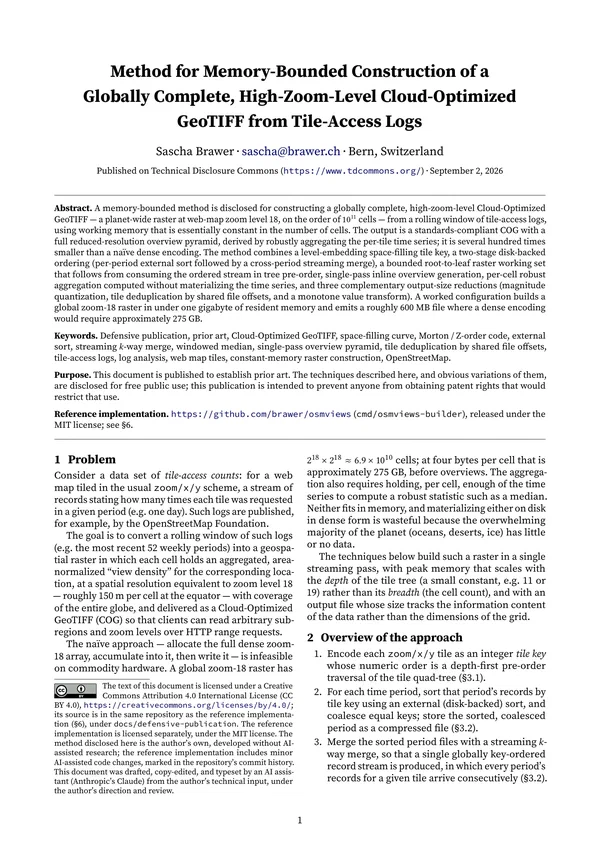 Method for Memory-Bounded Construction of a Globally Complete, High-Zoom-Level Cloud-Optimized GeoTIFF from Tile-Access Logs