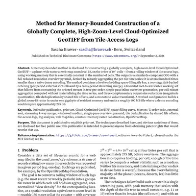 Method for Memory-Bounded Construction of a Globally Complete, High-Zoom-Level Cloud-Optimized GeoTIFF from Tile-Access Logs